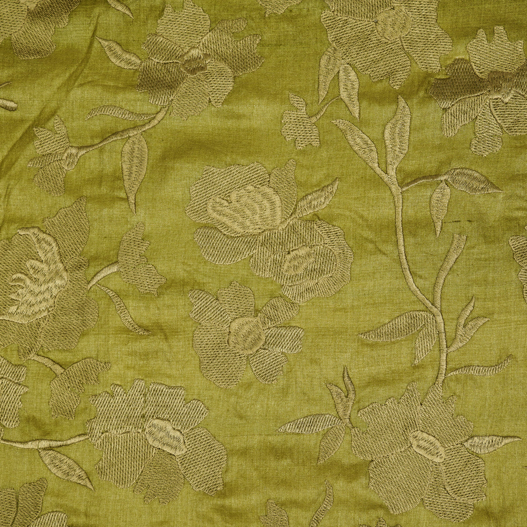 Atish Jaal Olive Tussar Silk  Embroidered Fabric