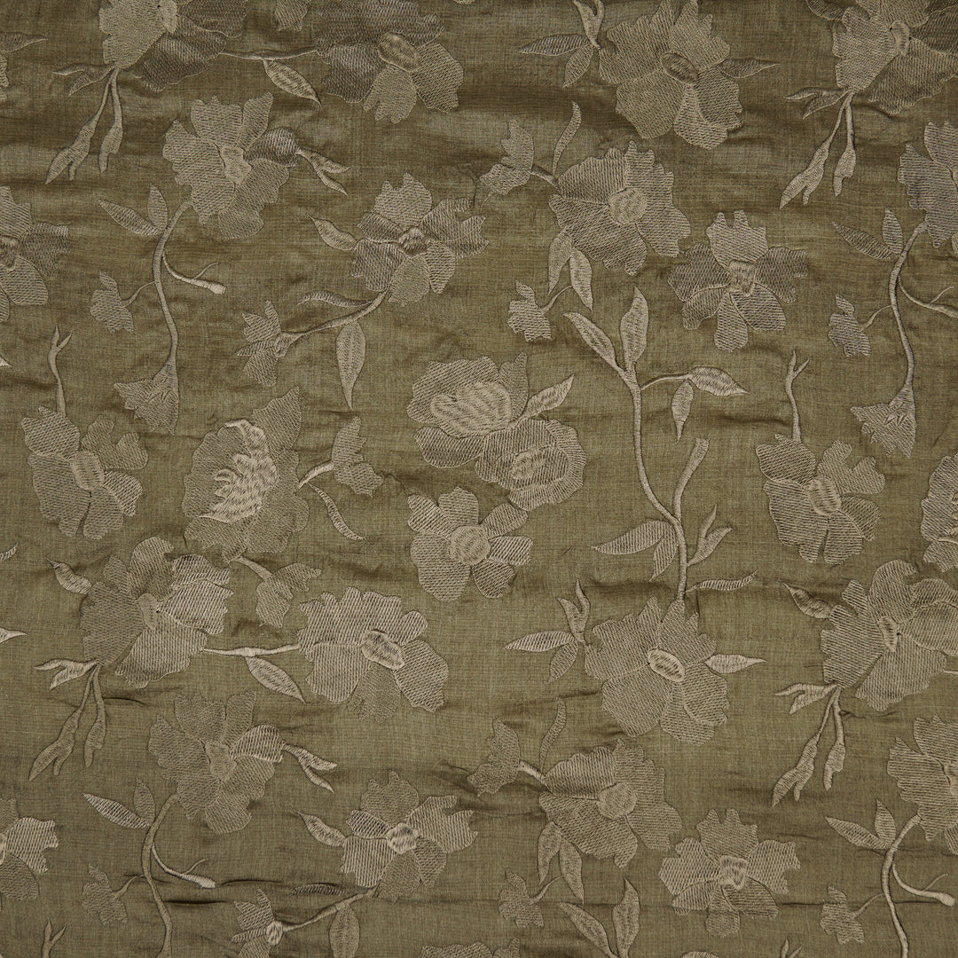 Atish Jaal Mouse Tussar Silk  Embroidered Fabric