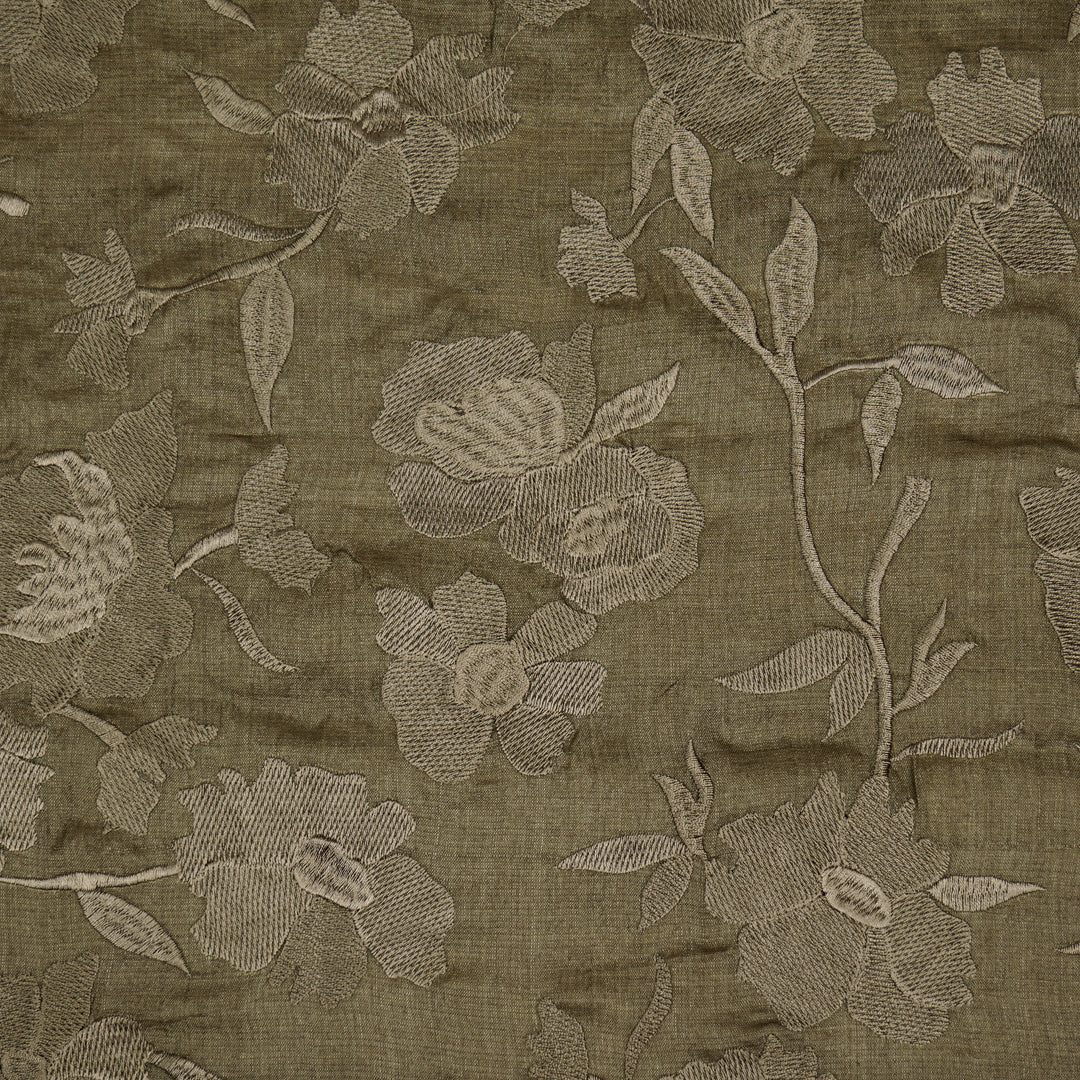 Atish Jaal Mouse Tussar Silk  Embroidered Fabric