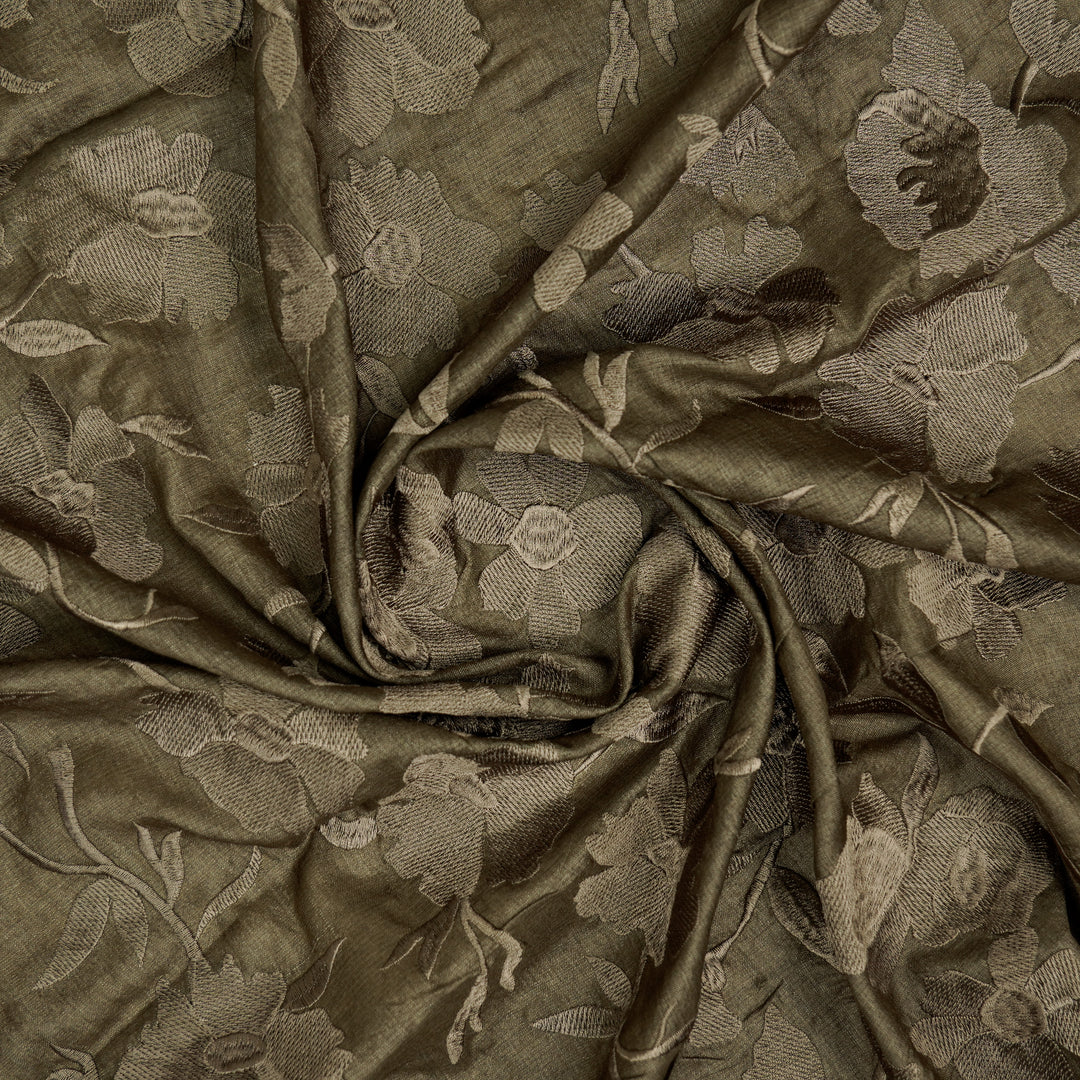Atish Jaal Mouse Tussar Silk  Embroidered Fabric