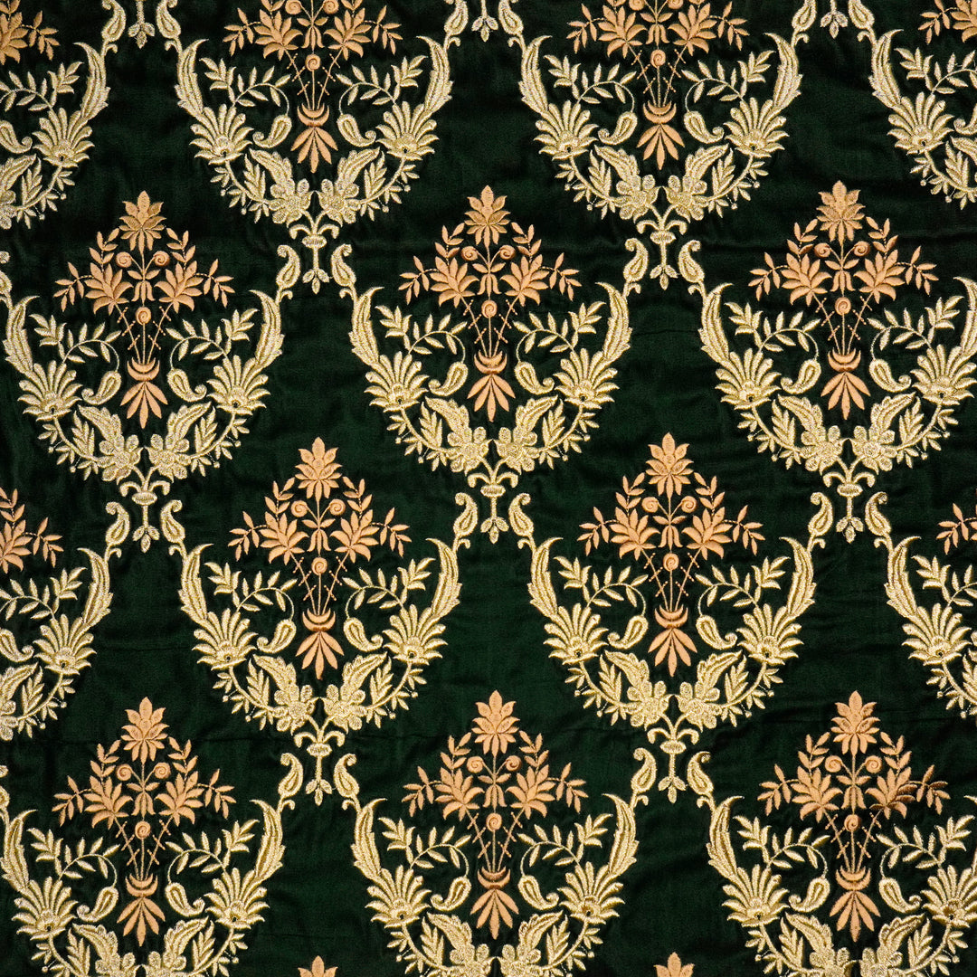 Aftaab Jaal On Bottle Green Velvet Embroidered Fabric