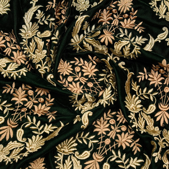 Aftaab Jaal On Bottle Green Velvet Embroidered Fabric