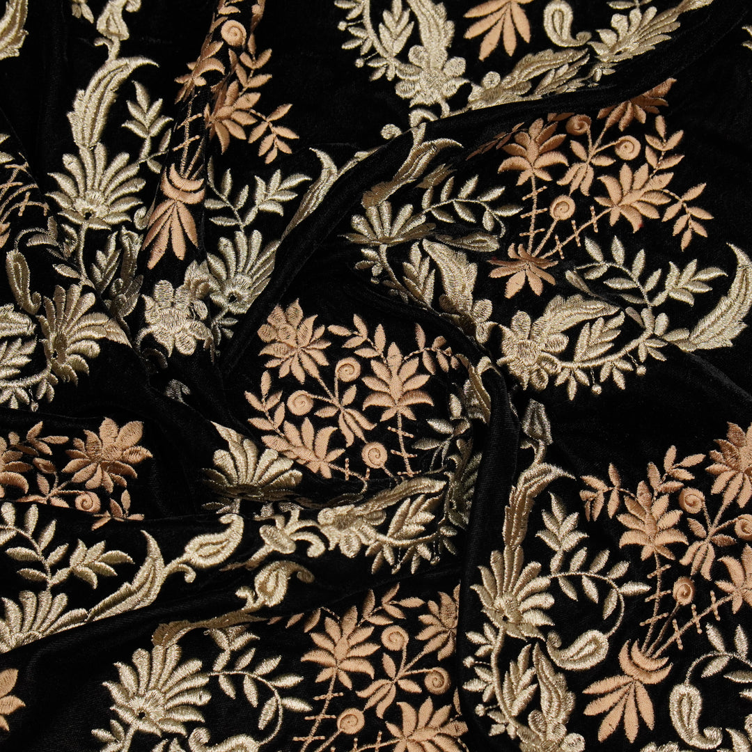 Aftaab Jaal On Black Velvet Embroidered Fabric