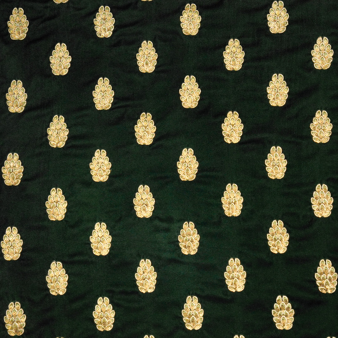 Anees Buta On Bottle Green Velvet Embroidered Fabric