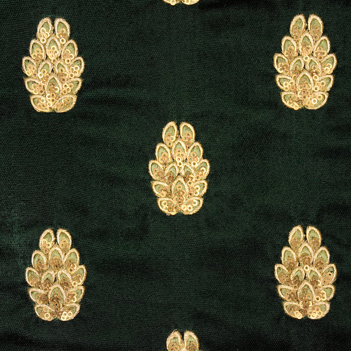 Anees Buta On Bottle Green Velvet Embroidered Fabric