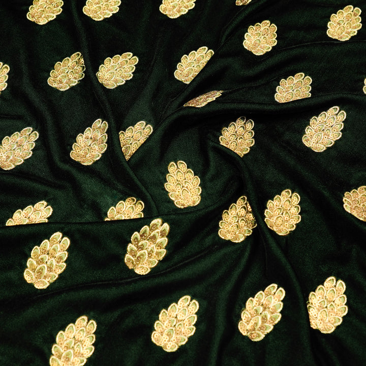 Anees Buta On Bottle Green Velvet Embroidered Fabric