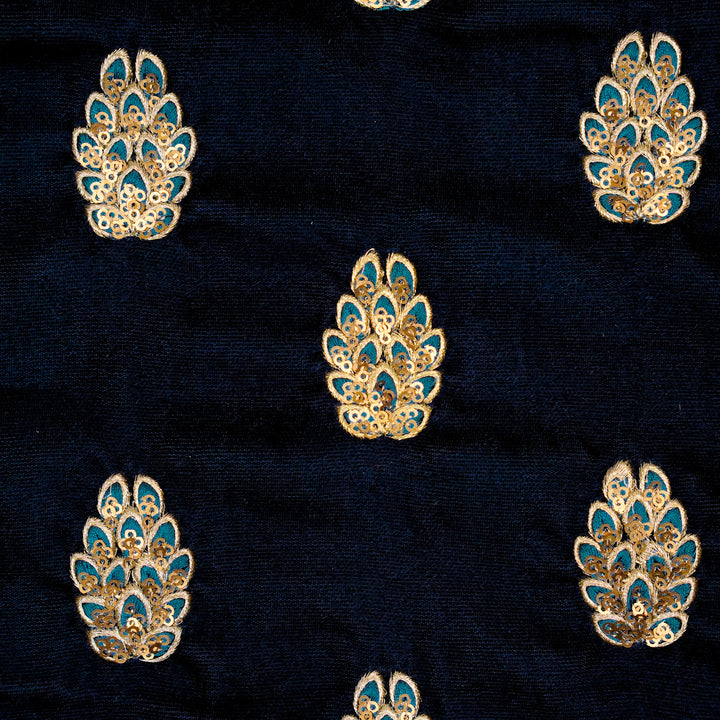 Anees Buta On Navy Blue Velvet Embroidered Fabric