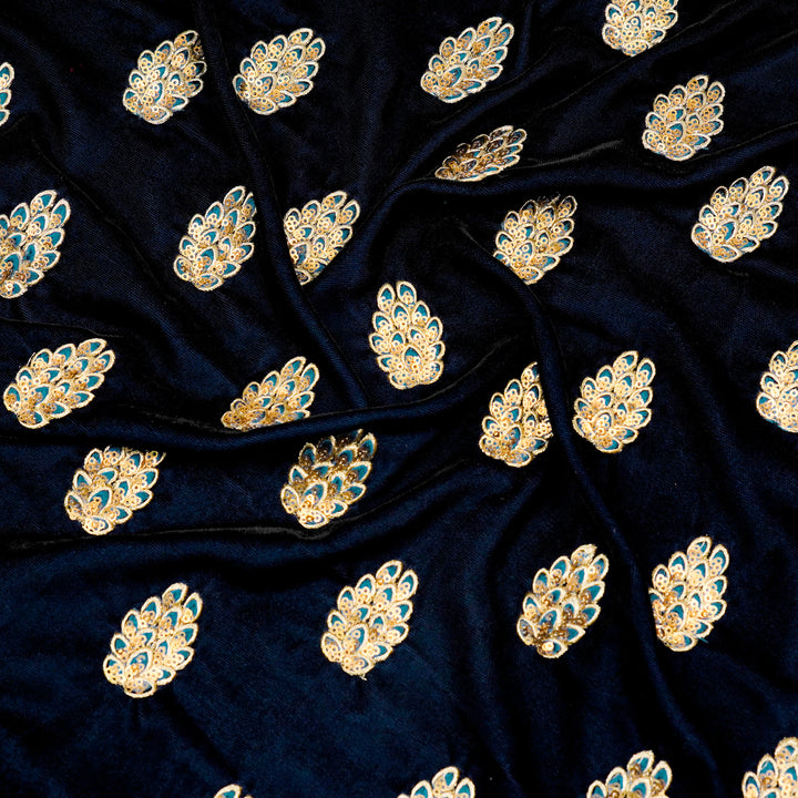 Anees Buta On Navy Blue Velvet Embroidered Fabric