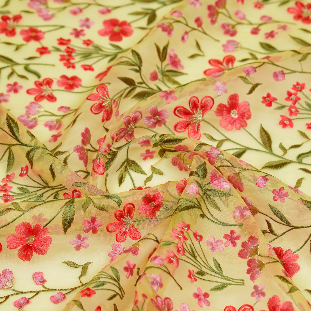 Flavina Jaal on Yellow Silk Organza Embroidered Fabric
