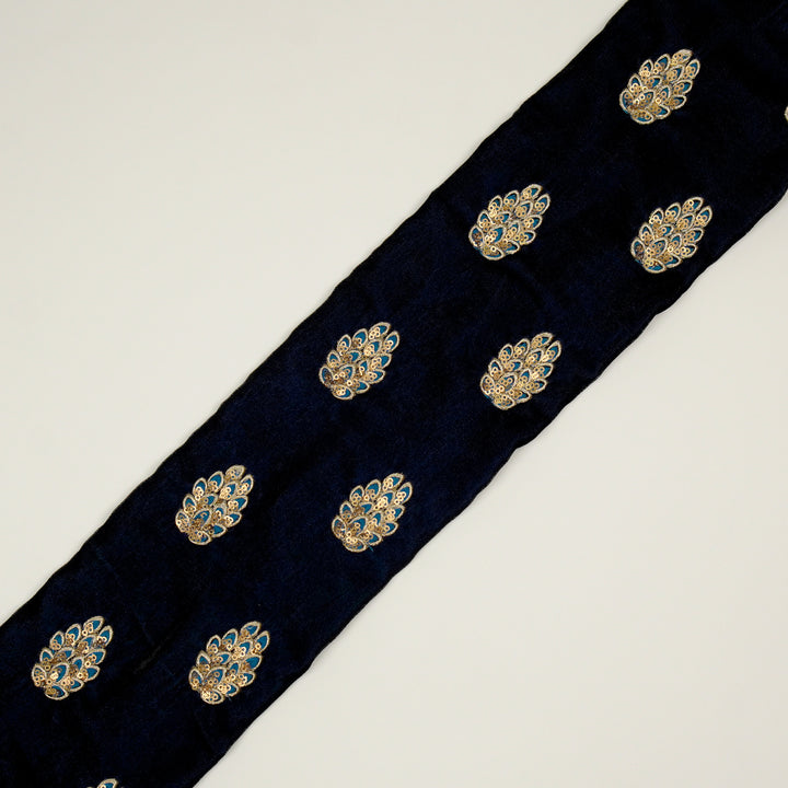 Anees Buta On Navy Blue Velvet Embroidered Fabric