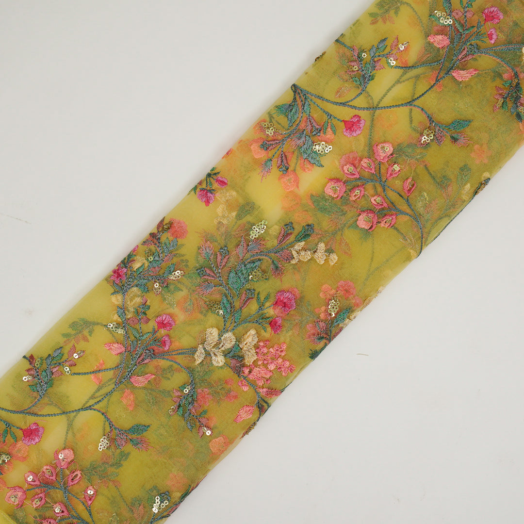 Nazm Jaal on Lemon Silk Organza Embroidered Fabric