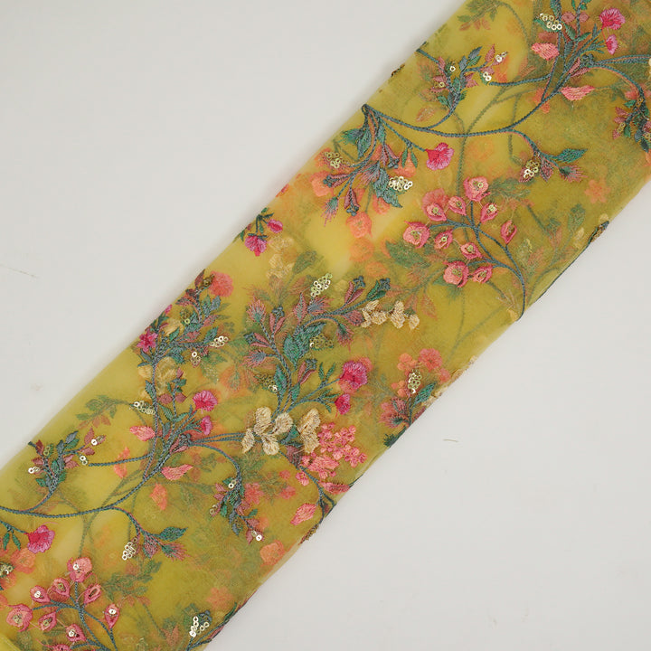 Nazm Jaal on Lemon Silk Organza Embroidered Fabric