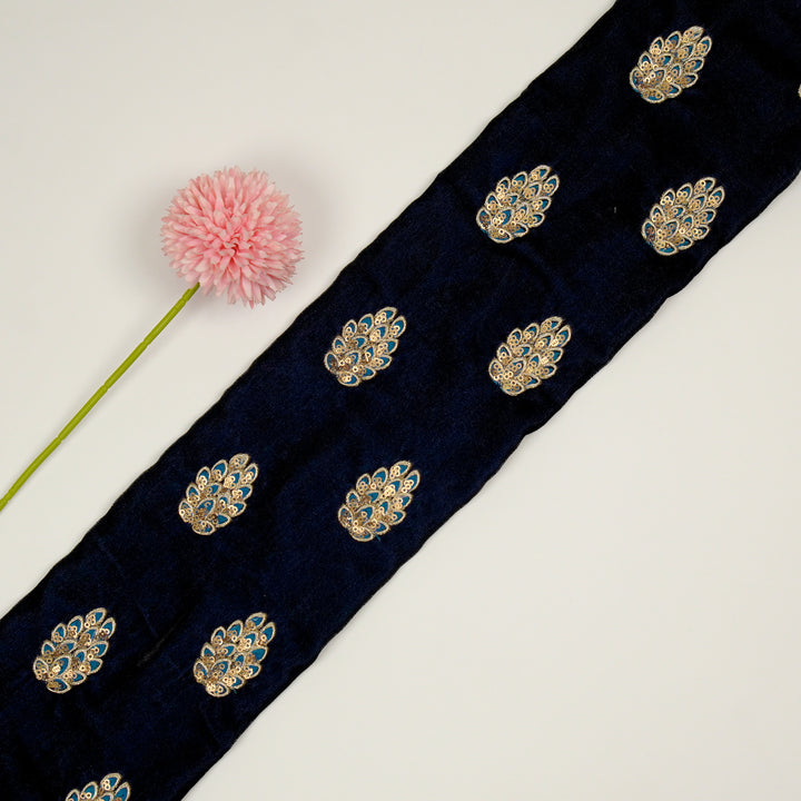 Anees Buta On Navy Blue Velvet Embroidered Fabric