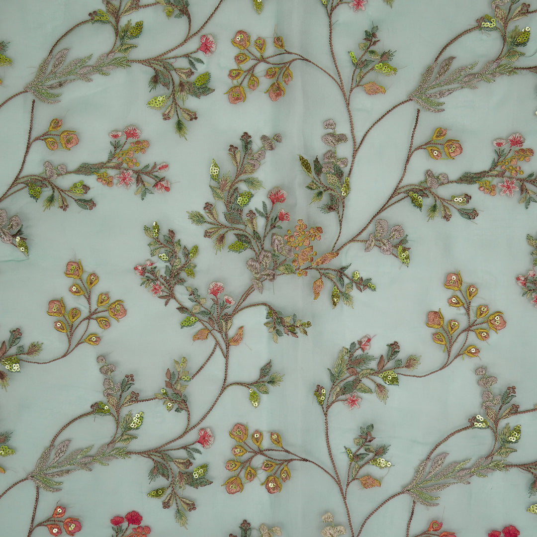 Nazm Jaal on Aqua Silk Organza Embroidered Fabric