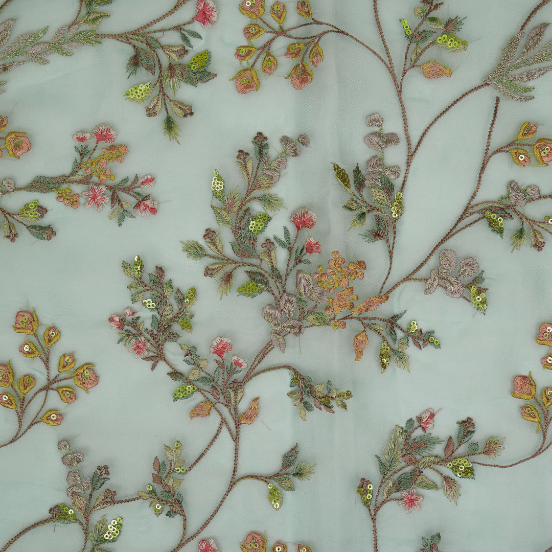 Nazm Jaal on Aqua Silk Organza Embroidered Fabric