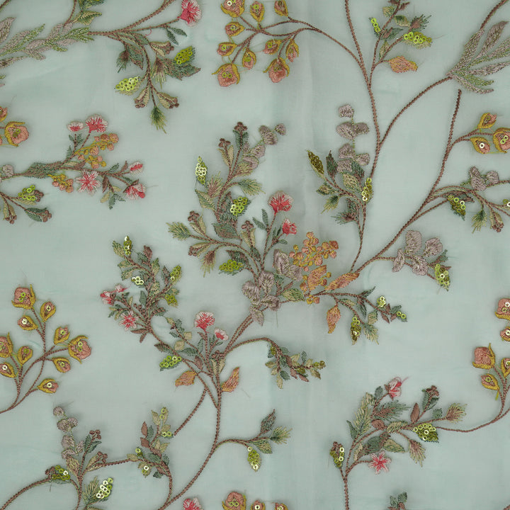 Nazm Jaal on Aqua Silk Organza Embroidered Fabric