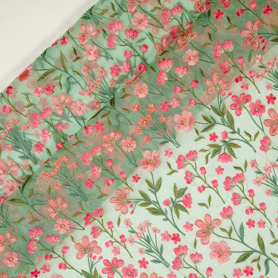 Flavina Jaal on Aqua Silk Organza Embroidered Fabric