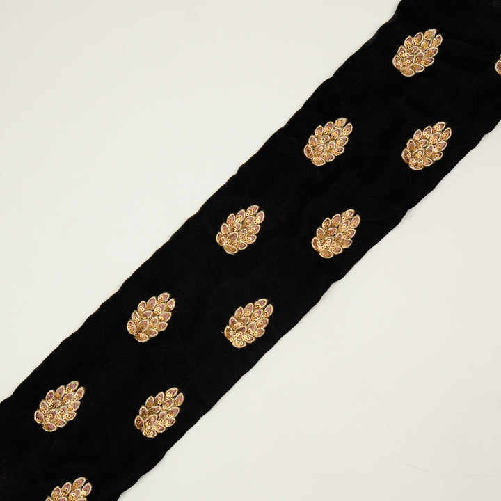 Anees Buta On Black Velvet Embroidered Fabric