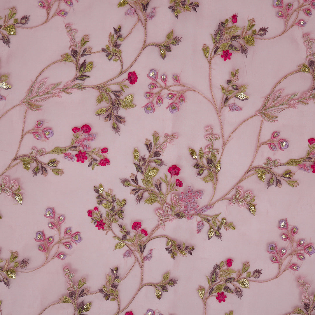 Nazm Jaal on Pink Silk Organza Embroidered Fabric