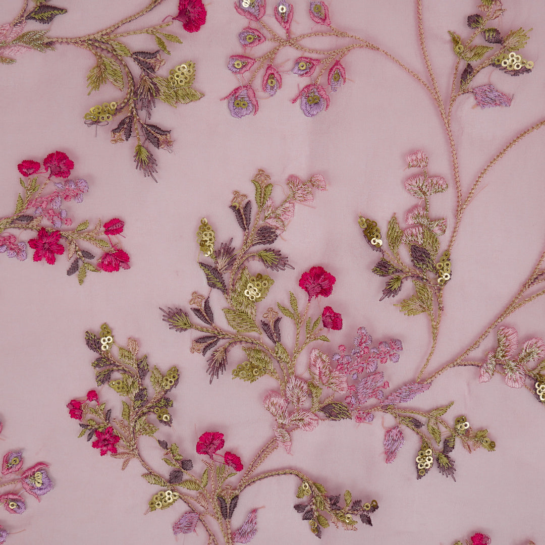 Nazm Jaal on Pink Silk Organza Embroidered Fabric