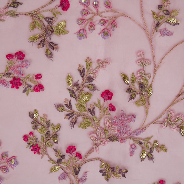 Nazm Jaal on Pink Silk Organza Embroidered Fabric