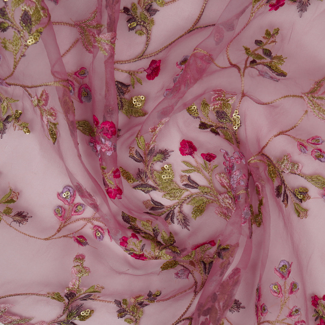 Nazm Jaal on Pink Silk Organza Embroidered Fabric