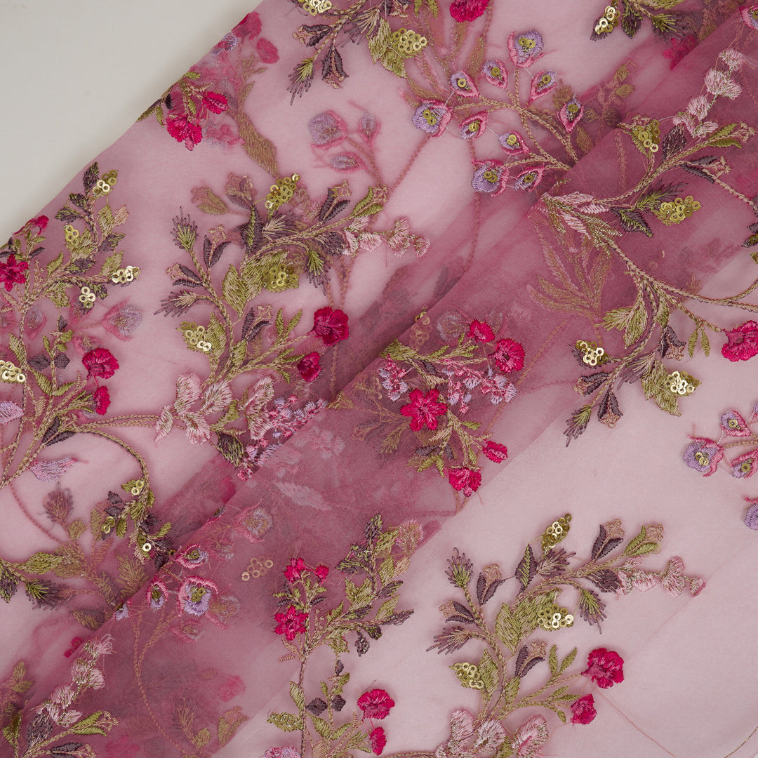 Nazm Jaal on Pink Silk Organza Embroidered Fabric