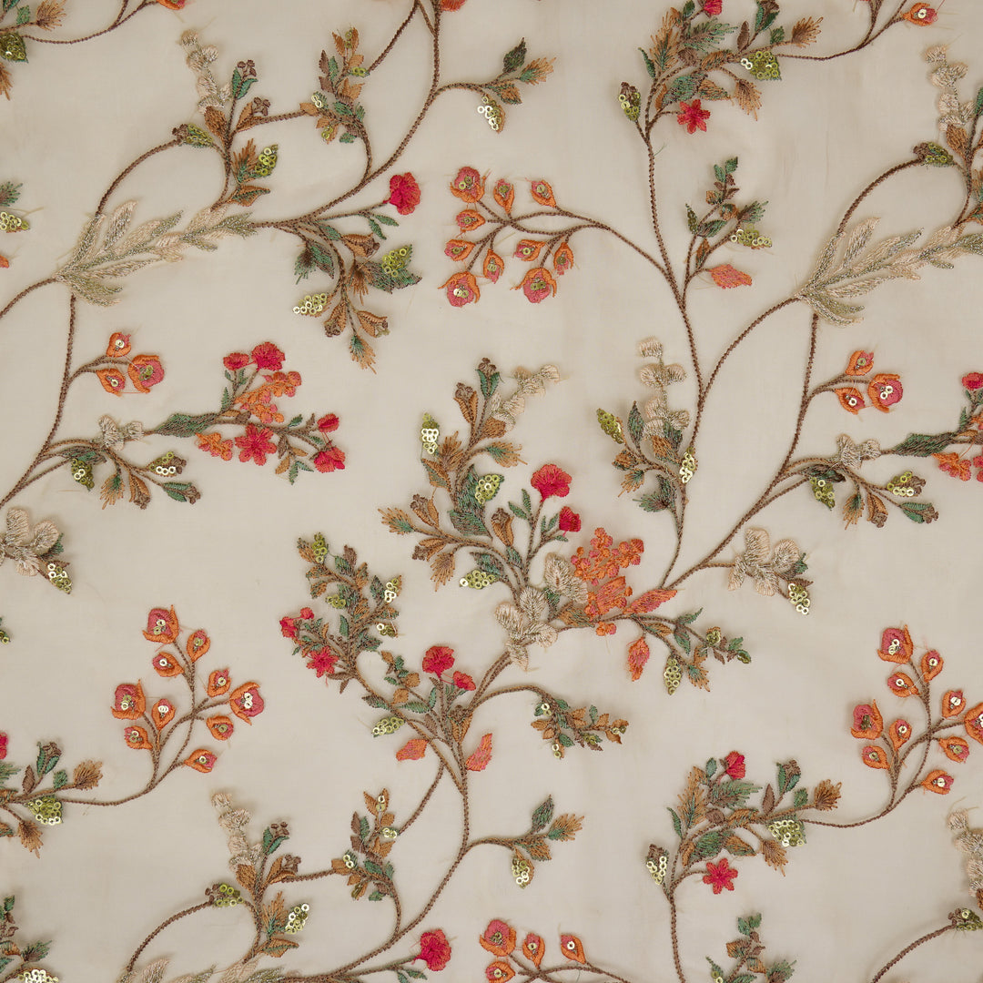 Nazm Jaal on Light Peach Silk Organza Embroidered Fabric