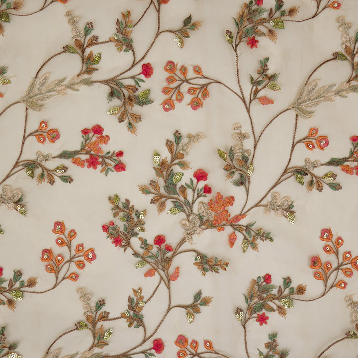 Nazm Jaal on Light Peach Silk Organza Embroidered Fabric