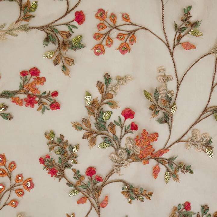 Nazm Jaal on Light Peach Silk Organza Embroidered Fabric
