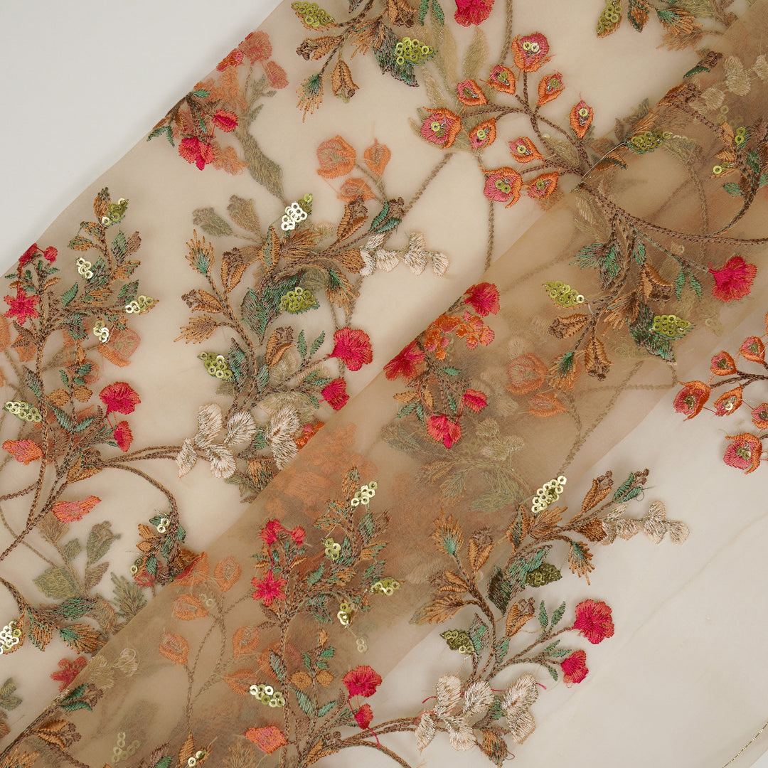 Nazm Jaal on Light Peach Silk Organza Embroidered Fabric