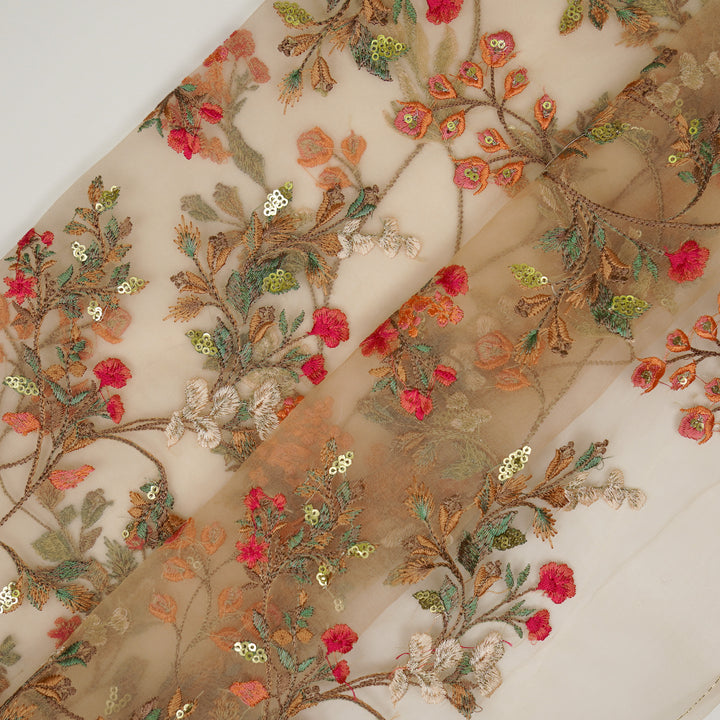 Nazm Jaal on Light Peach Silk Organza Embroidered Fabric
