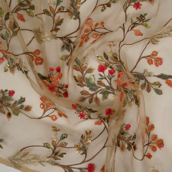 Nazm Jaal on Light Peach Silk Organza Embroidered Fabric
