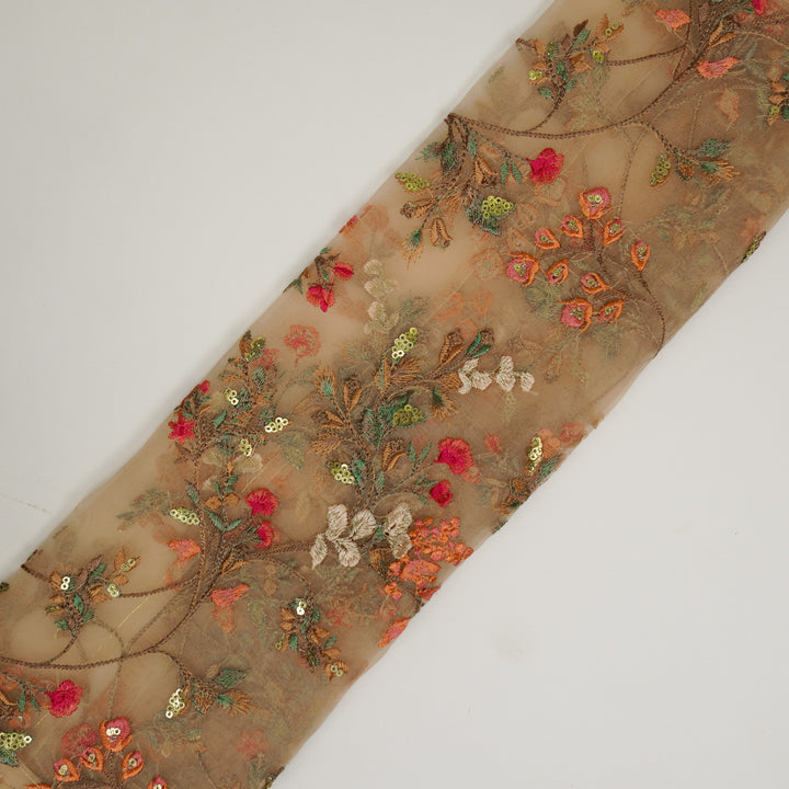 Nazm Jaal on Light Peach Silk Organza Embroidered Fabric