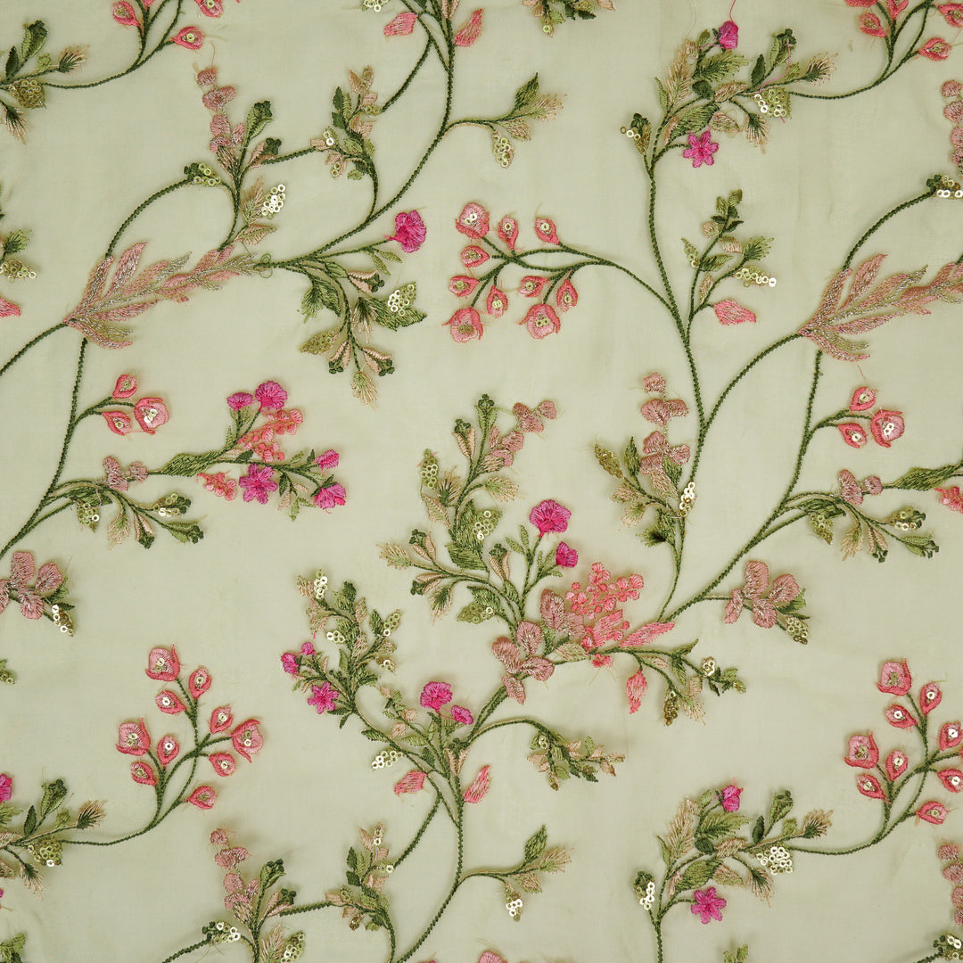 Nazm Jaal on Olive Silk Organza Embroidered Fabric