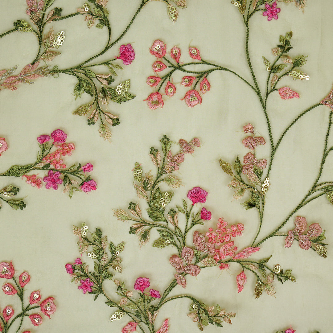 Nazm Jaal on Olive Silk Organza Embroidered Fabric