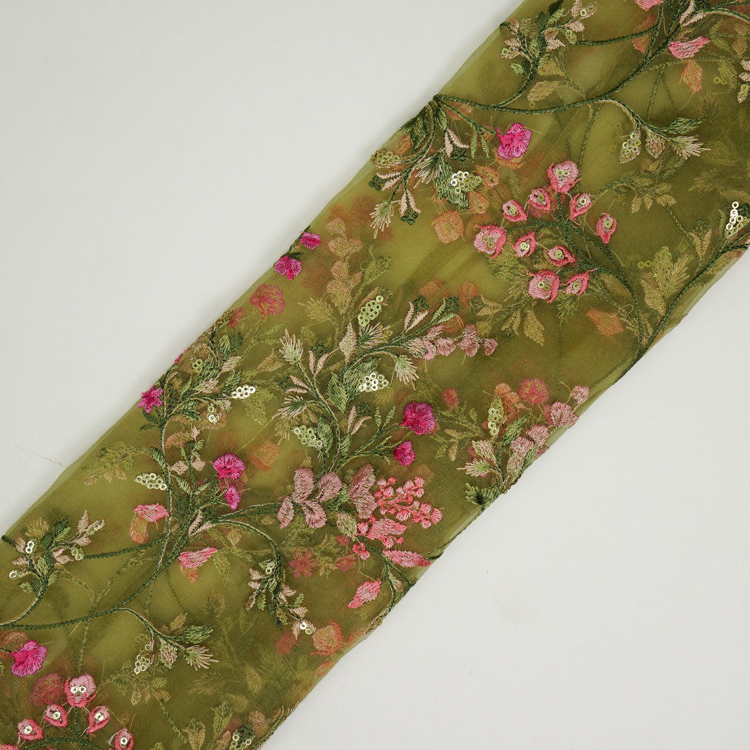 Nazm Jaal on Olive Silk Organza Embroidered Fabric