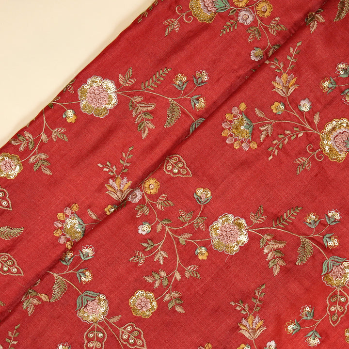 Saahili Jaal on Maroon Tussar Silk Embroidered Fabric