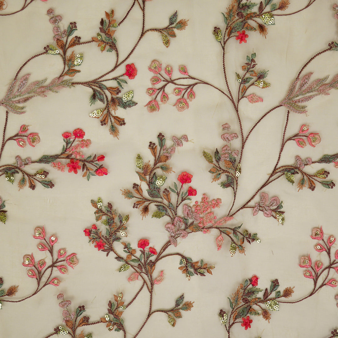 Nazm Jaal on Chiku Silk Organza Embroidered Fabric