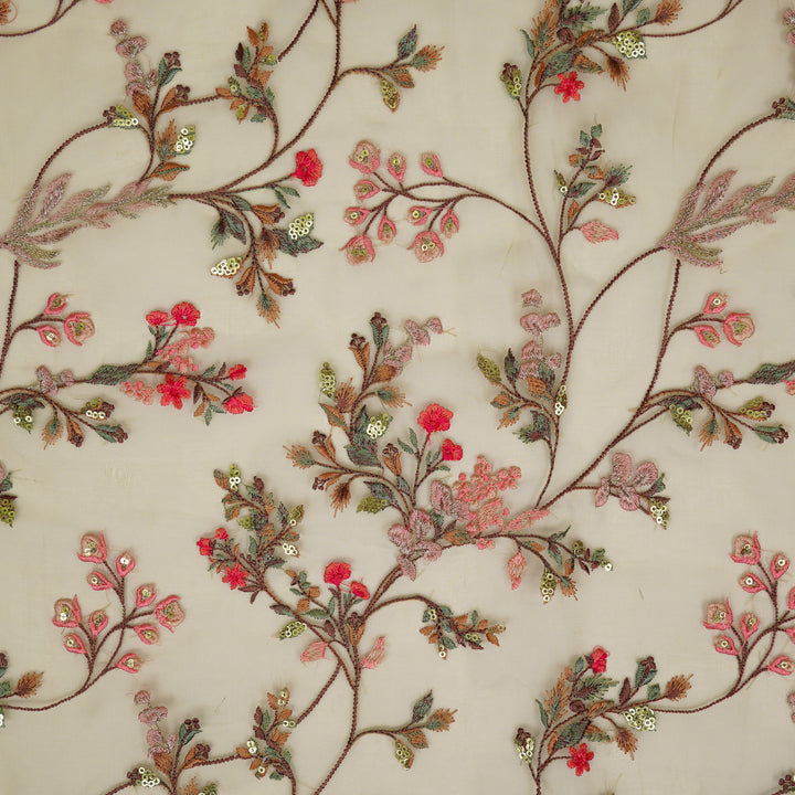 Nazm Jaal on Chiku Silk Organza Embroidered Fabric