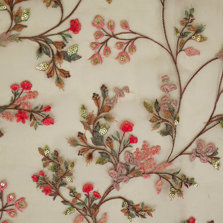 Nazm Jaal on Chiku Silk Organza Embroidered Fabric
