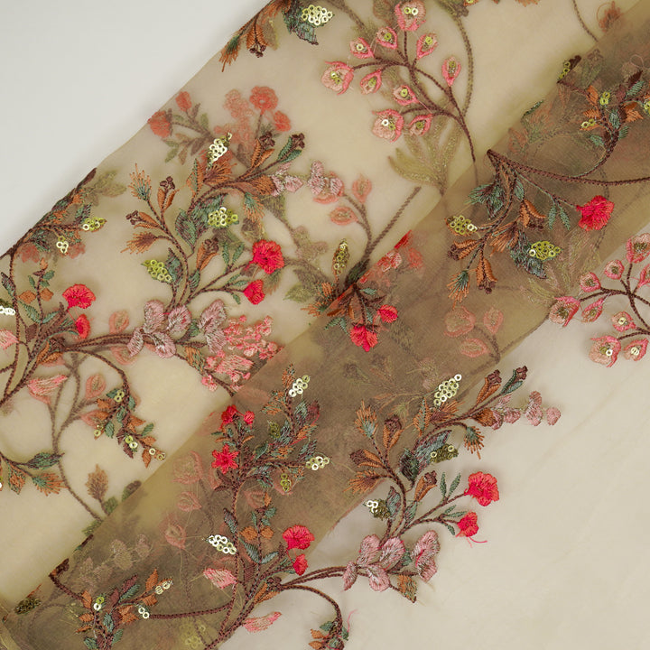 Nazm Jaal on Chiku Silk Organza Embroidered Fabric