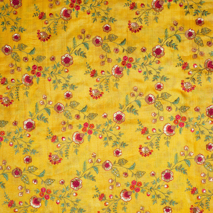Saahili Jaal on Gold Tussar Silk Embroidered Fabric