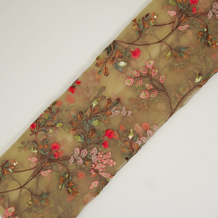 Nazm Jaal on Chiku Silk Organza Embroidered Fabric