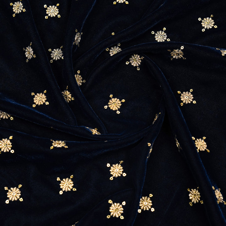 Rayna Buti on Navy Blue Velvet Embroidered Fabric