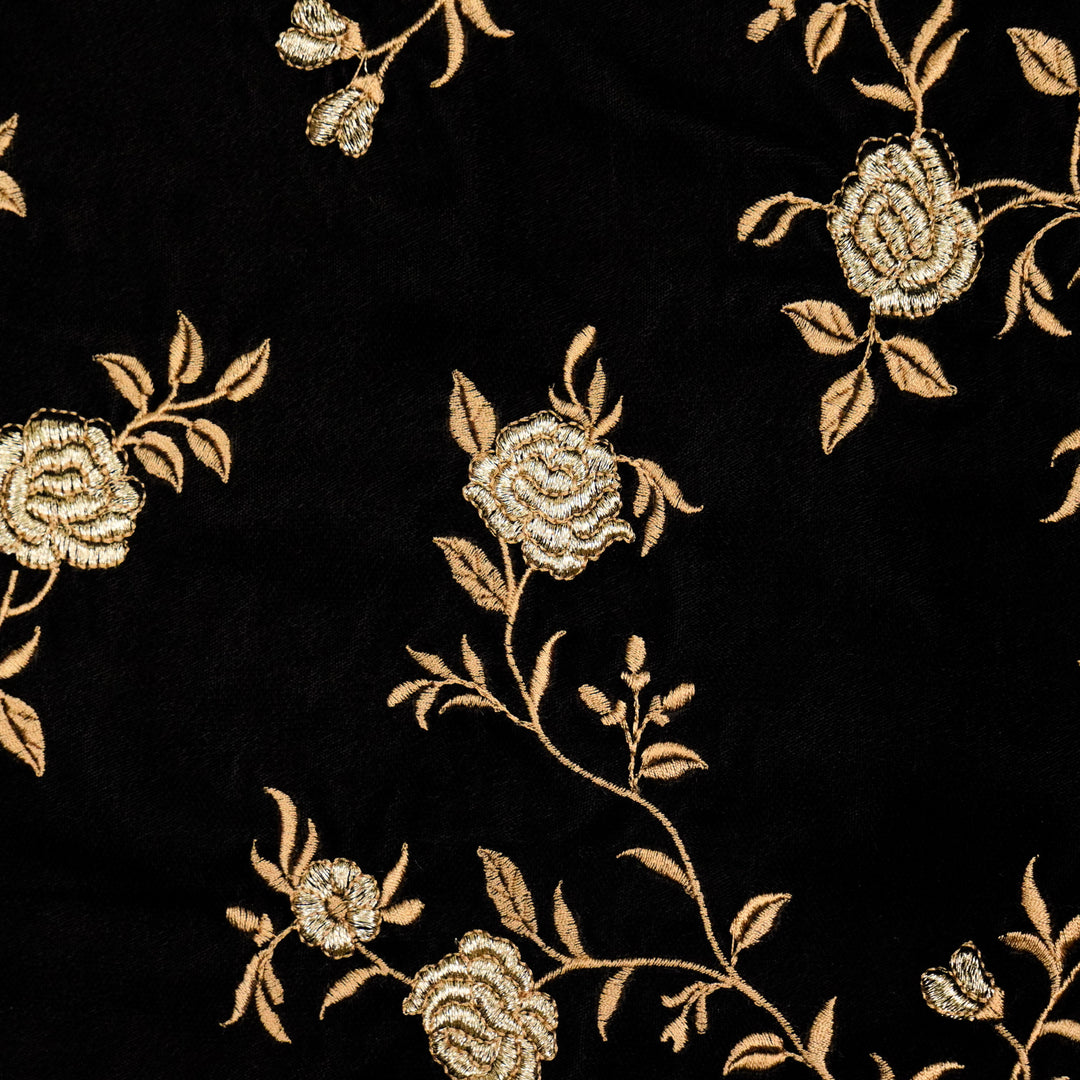 Urooz Jaal On Black Velvet Embroidered Fabric