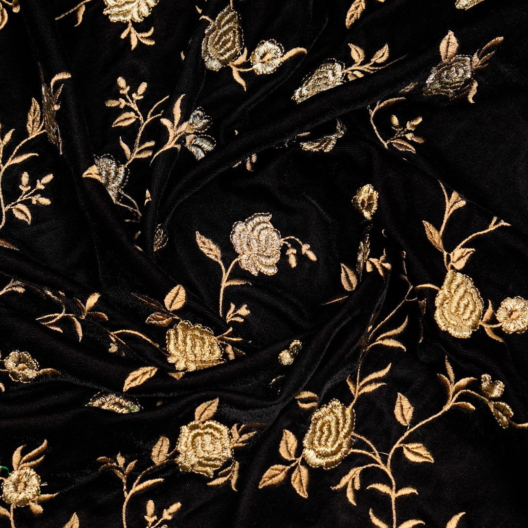 Urooz Jaal On Black Velvet Embroidered Fabric