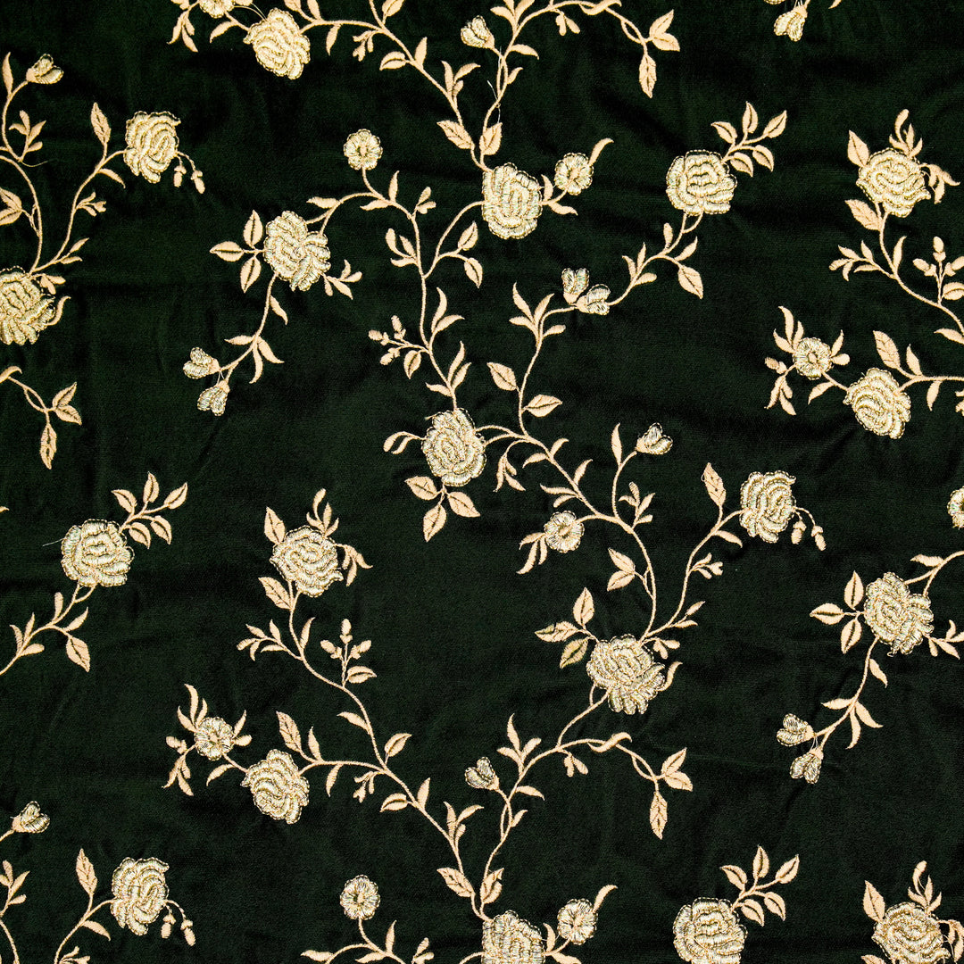 Urooz Jaal On Bottle Green Velvet Embroidered Fabric