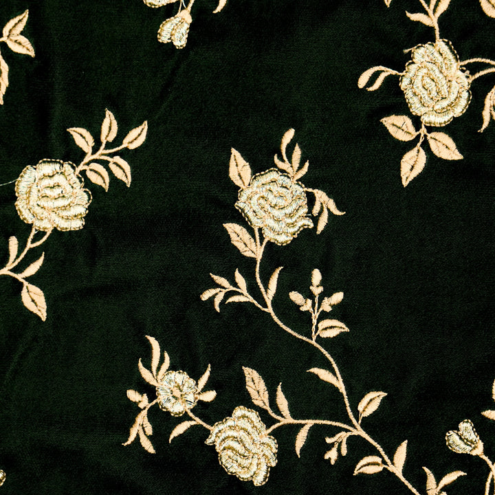 Urooz Jaal On Bottle Green Velvet Embroidered Fabric