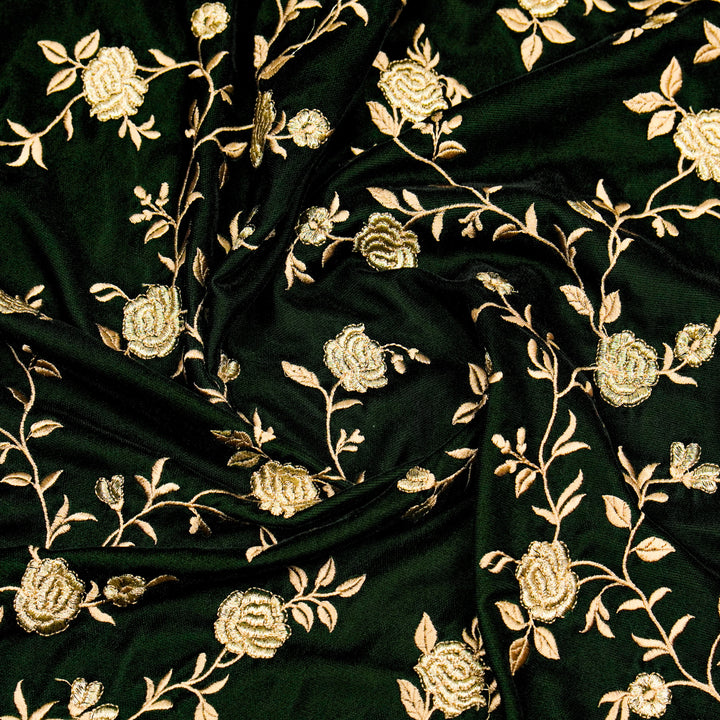 Urooz Jaal On Bottle Green Velvet Embroidered Fabric